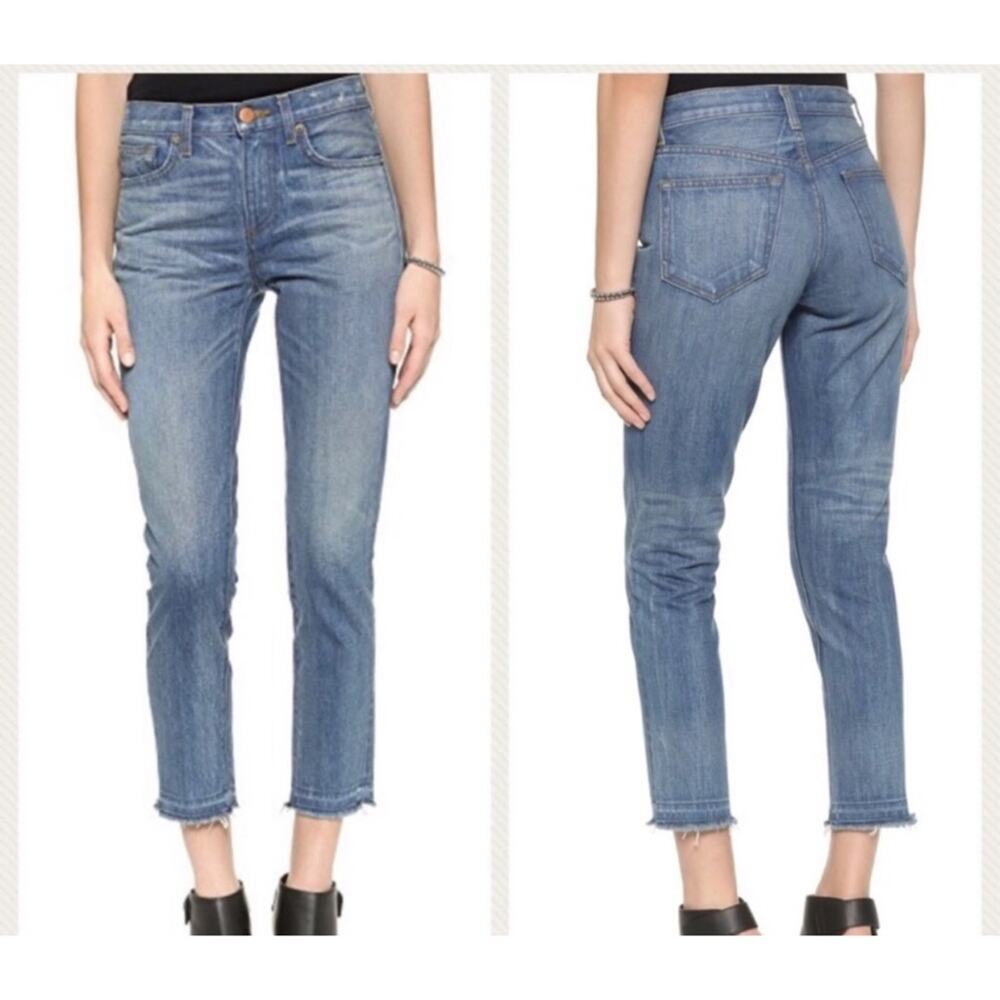 Crippen Cropped Boyfriend Raw Hem Jeans High Rise Cotton Ankle Women's 28